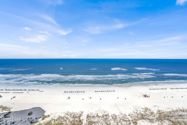 property view of water featuring a beach view