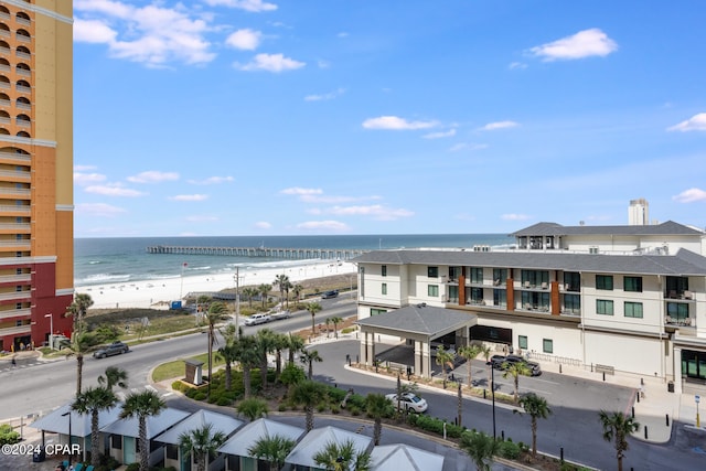 view of water feature with a gazebo and a beach view