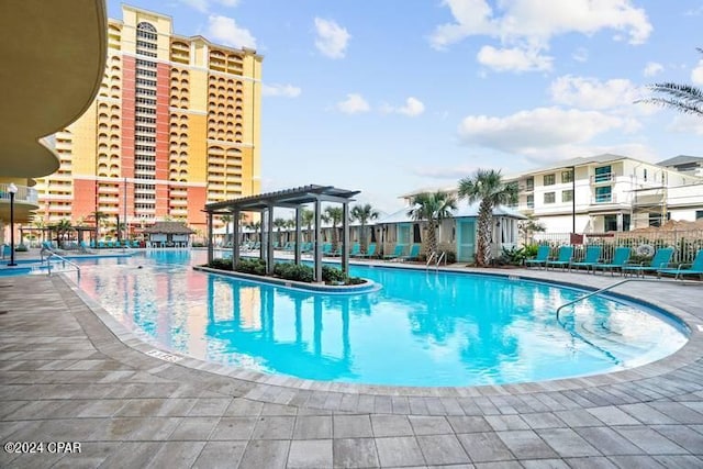 view of pool with a pergola