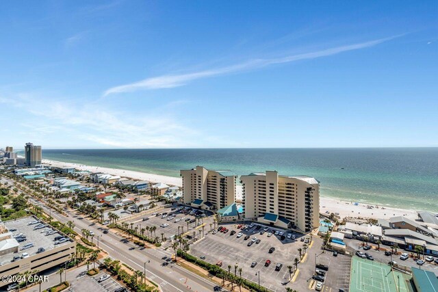 bird's eye view featuring a beach view and a water view