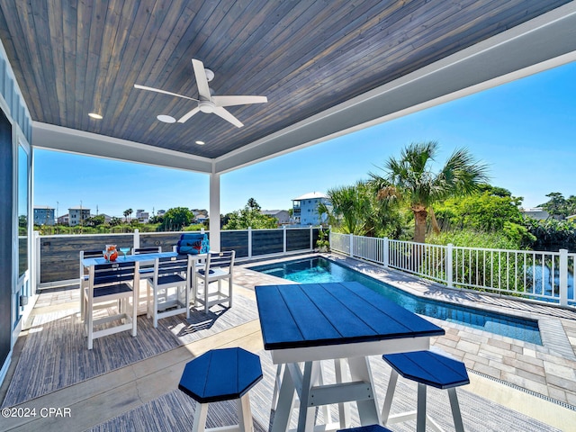 view of pool featuring ceiling fan