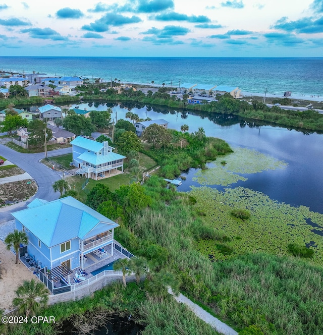 aerial view with a water view