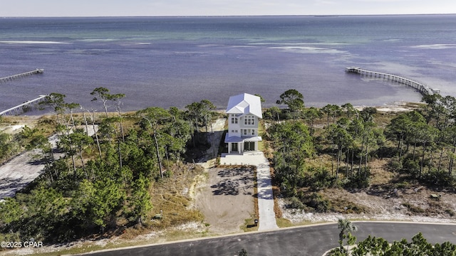 aerial view with a water view