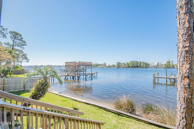 view of dock with a water view