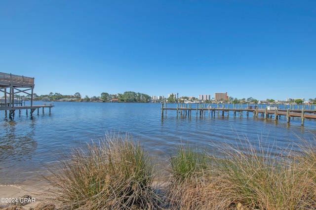 dock area featuring a water view