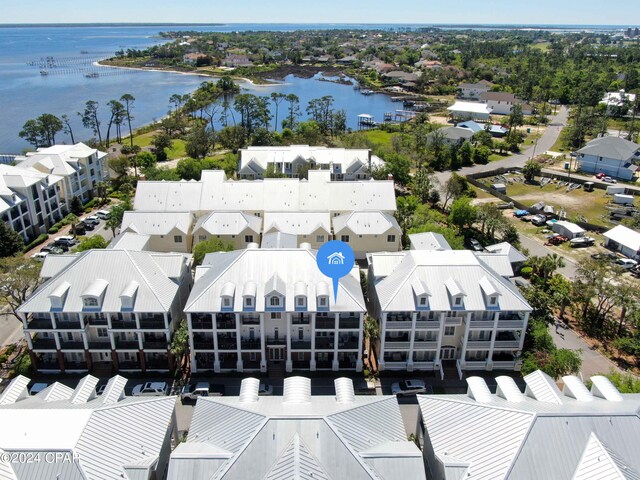 aerial view with a water view