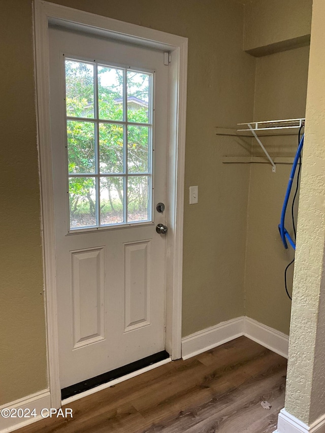 doorway to outside with plenty of natural light and wood-type flooring