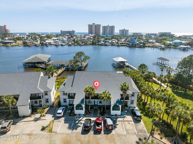 aerial view with a water view