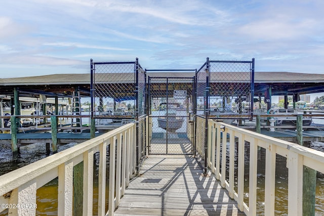 dock area with a water view