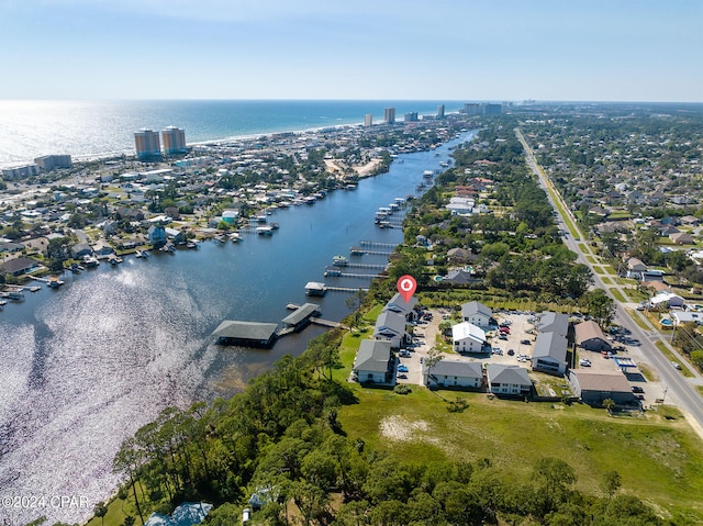 bird's eye view featuring a water view