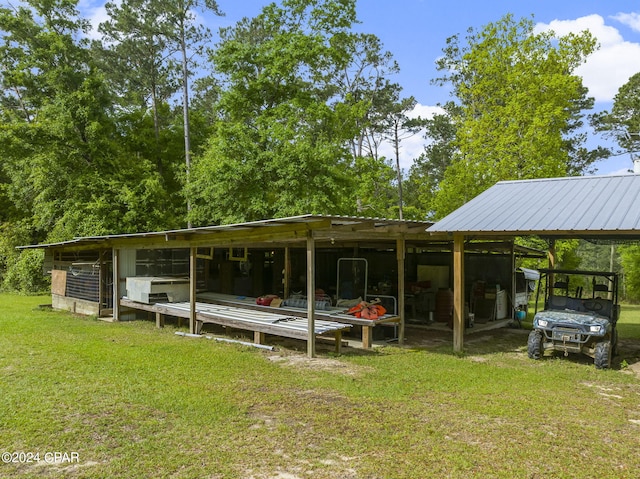 view of dock featuring a yard