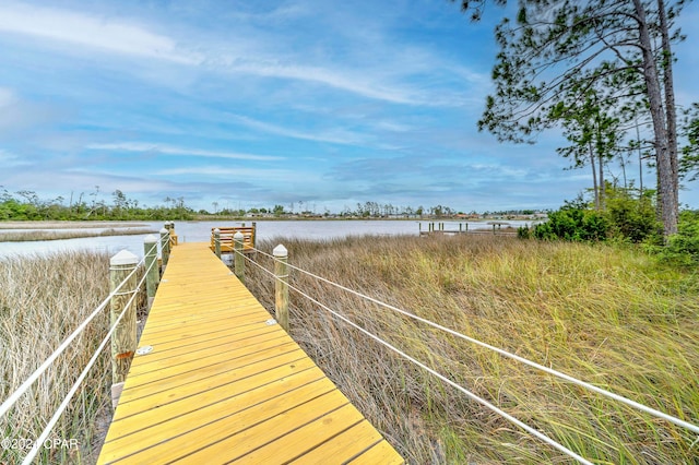 view of dock with a water view