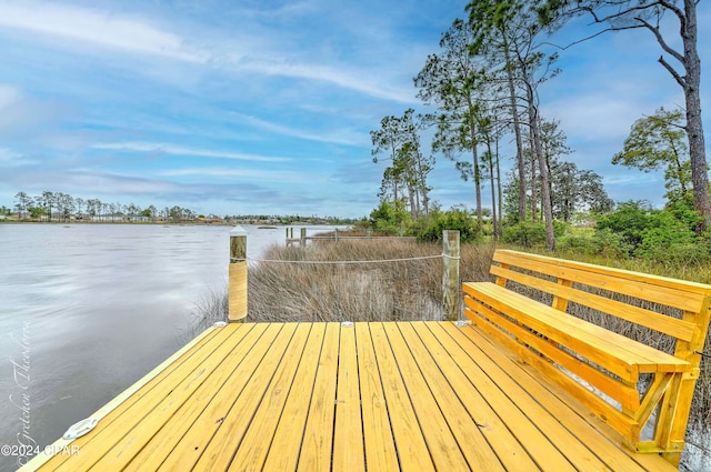 view of dock with a water view