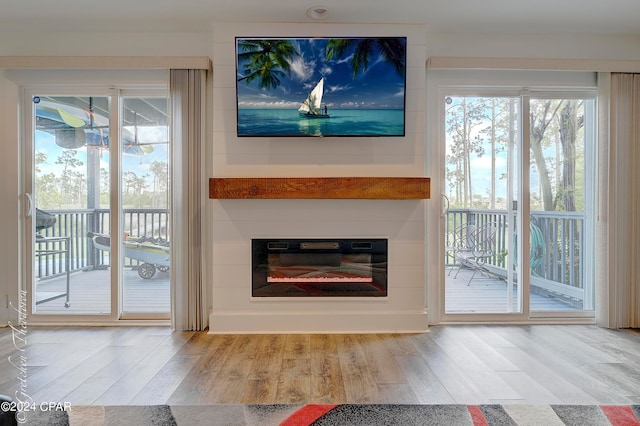 unfurnished living room with light wood-type flooring