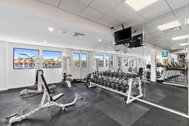 gym with a drop ceiling