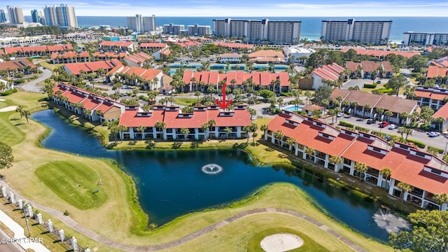 bird's eye view featuring a water view