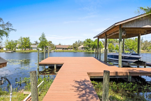 dock area with a water view