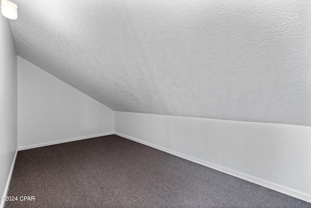 bonus room featuring vaulted ceiling, carpet, and a textured ceiling