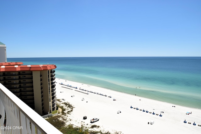 property view of water featuring a beach view