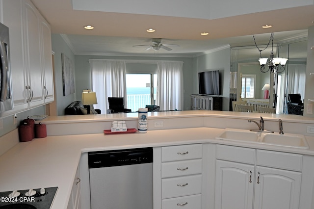 kitchen featuring white cabinetry, stainless steel dishwasher, plenty of natural light, and sink