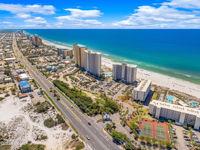 drone / aerial view with a view of the beach and a water view