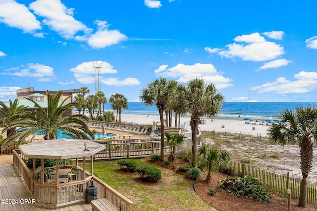 view of water feature featuring a beach view