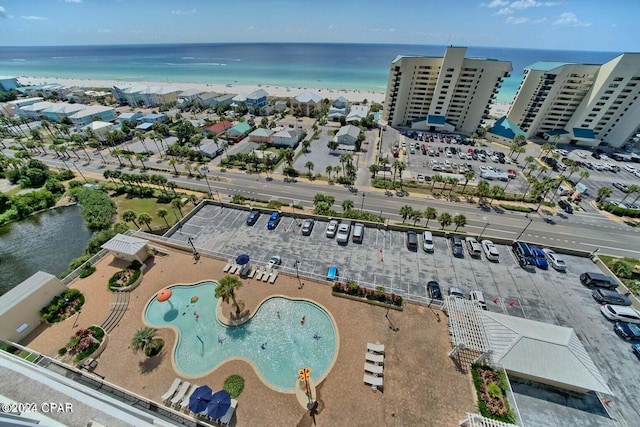 bird's eye view featuring a water view