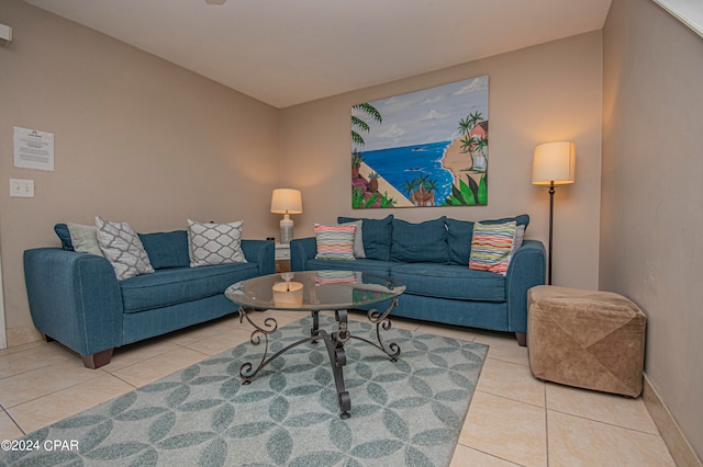 living room with light tile flooring