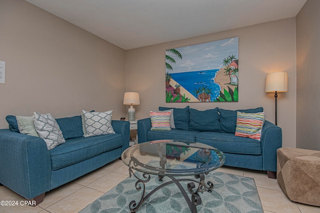 living room with light tile flooring