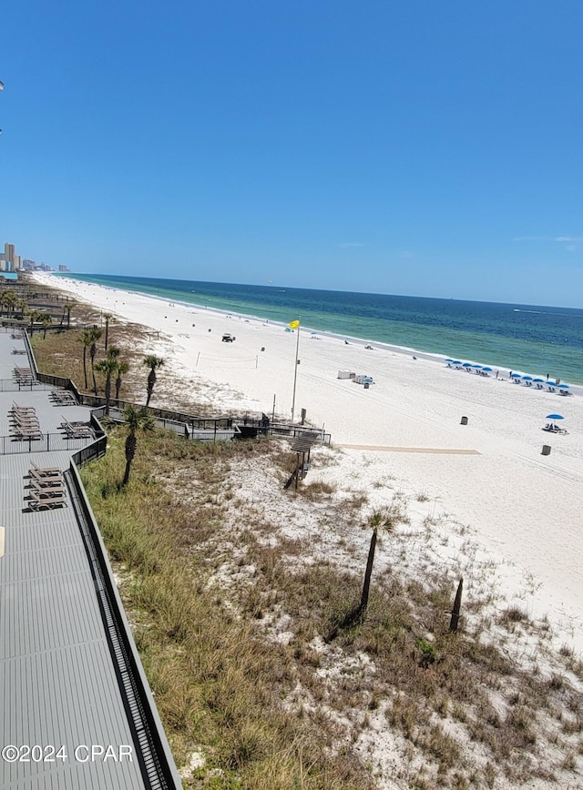 view of water feature with a view of the beach