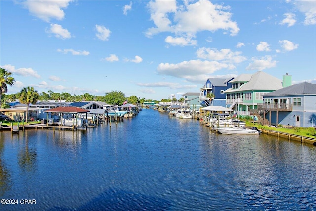 property view of water featuring a boat dock