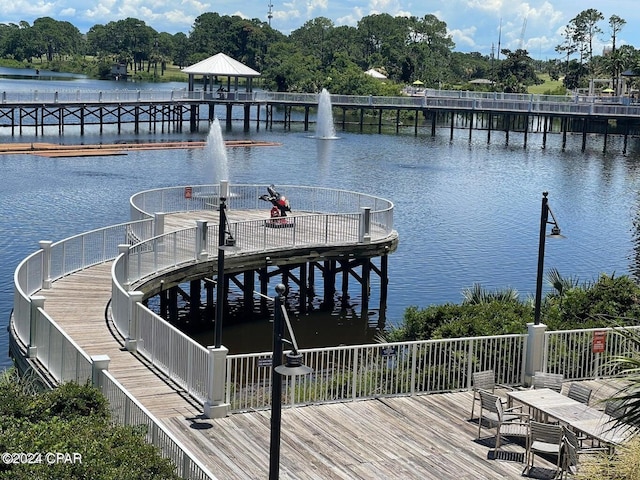 dock area with a water view