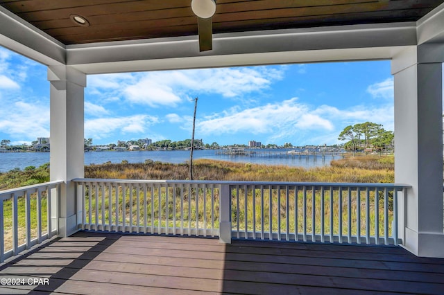 deck with a water view