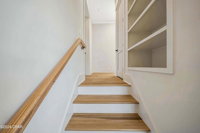 staircase featuring hardwood / wood-style floors