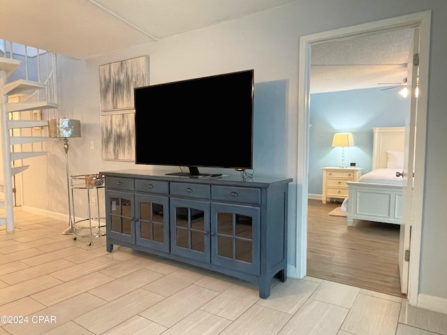 living room with ceiling fan