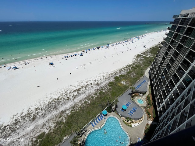 property view of water with a beach view