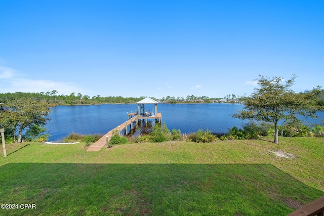 property view of water with a dock