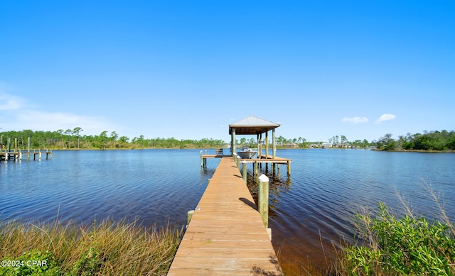 view of dock with a water view