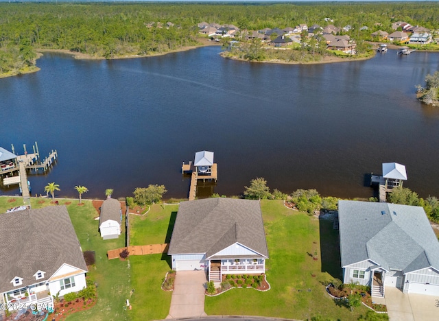 aerial view with a water view