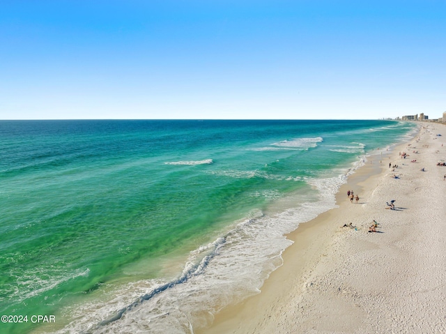 view of water feature with a beach view