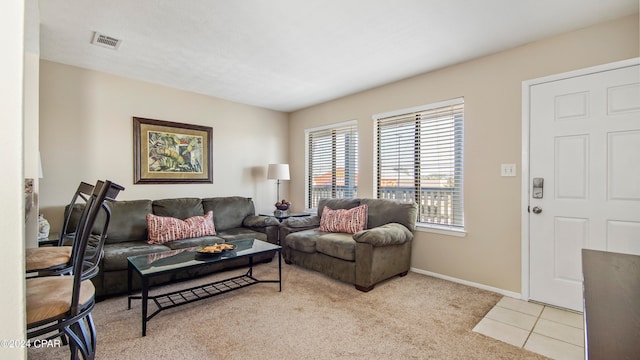 living room with light carpet