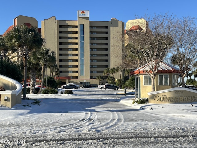 view of snow covered property