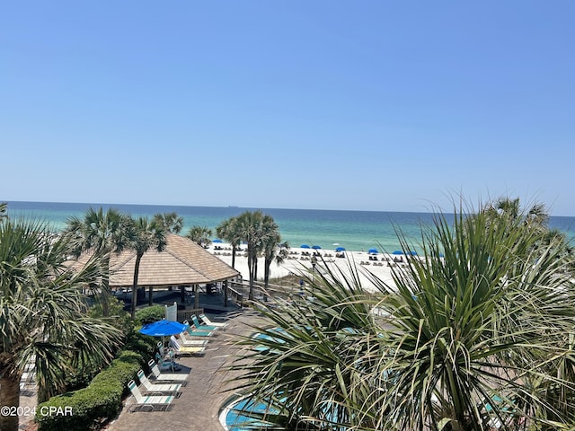 view of water feature with a beach view