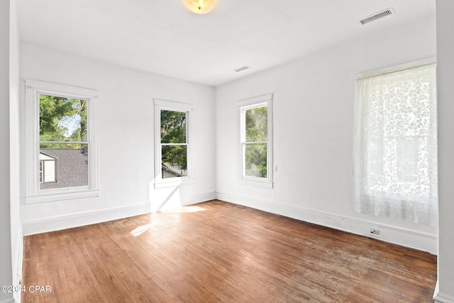 spare room featuring a wealth of natural light and hardwood / wood-style floors