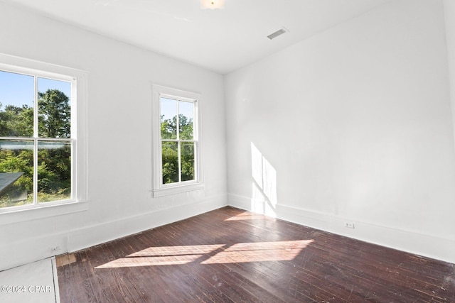 empty room featuring a wealth of natural light and dark wood-type flooring