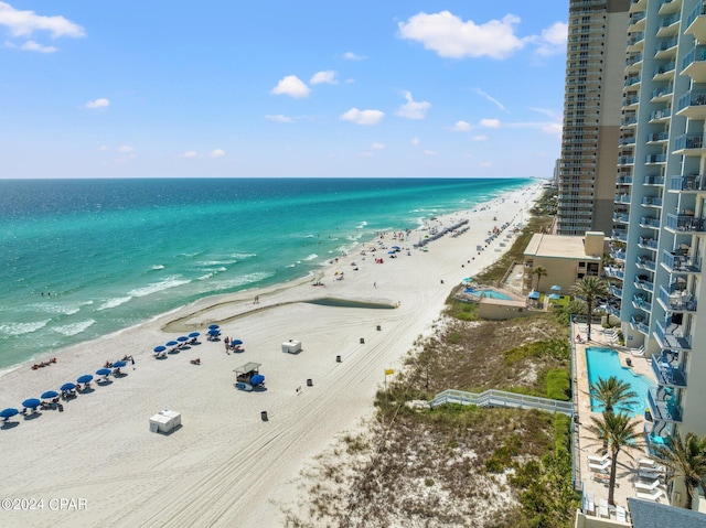 property view of water featuring a beach view