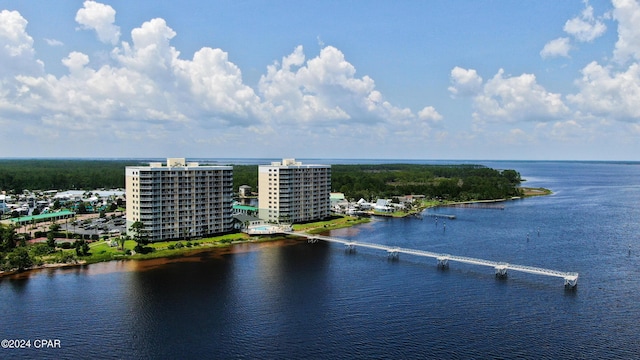 aerial view featuring a water view