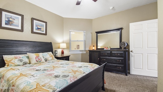 bedroom featuring carpet and ceiling fan