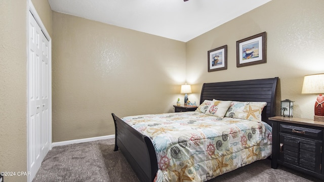 carpeted bedroom with a closet