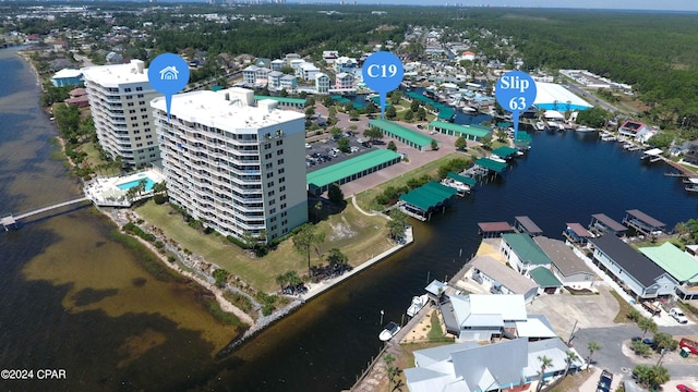 bird's eye view featuring a water view